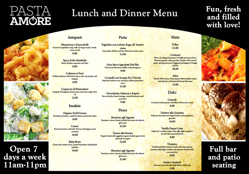 lunch and dinner menu