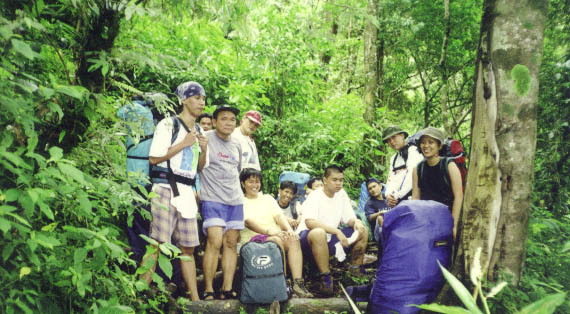 Out in the woods with fellow mountaineers...