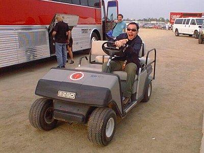 "Anyone want to come on a ride with me?? I promise I actually drive better than this..! Oops, there goes my backing singer.. Uh-oh."