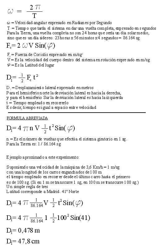F�rmulas de la desviaci�n lateral por la Fuerza de Coriolis