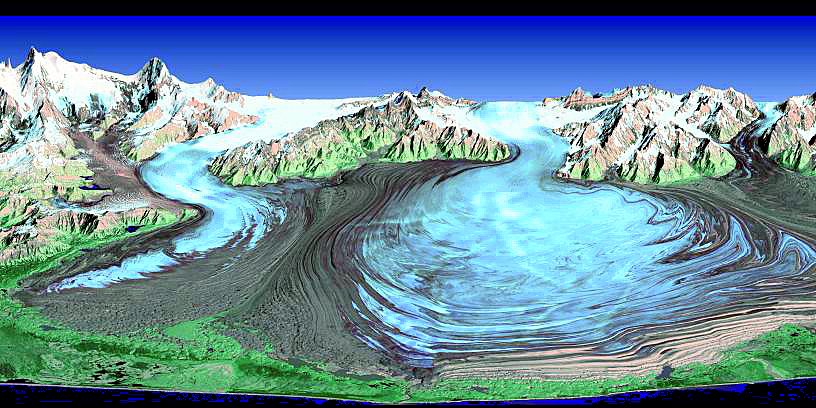 Full color perspective view of Malaspina Glacier in SE Alaska.