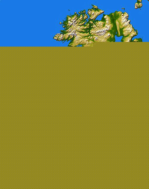 Full color elevation map of Ireland with rivers and lakes.