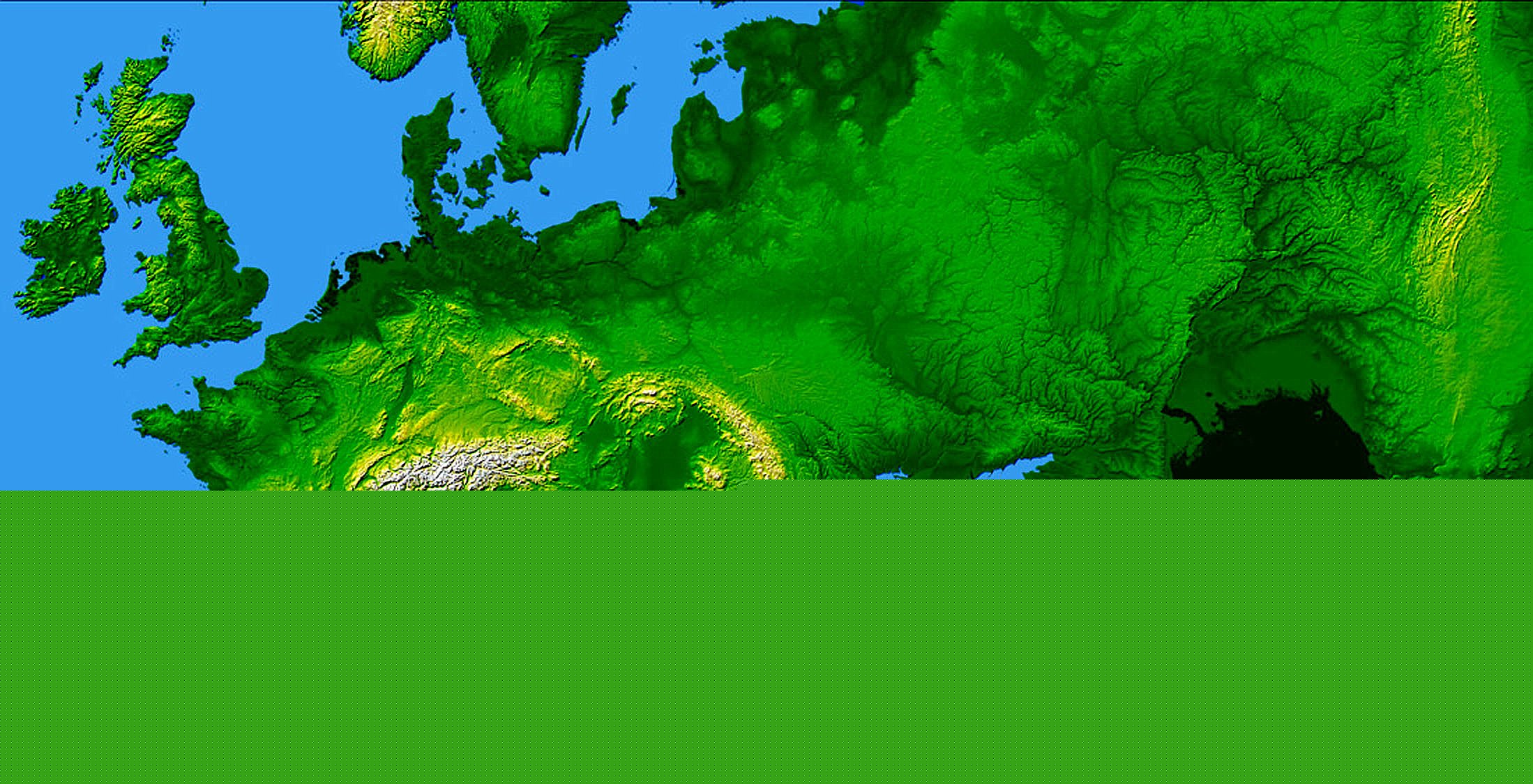Full color elevation map of Europe.