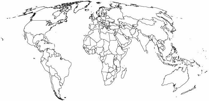 Simple black outlines of continents and nations of the world.
