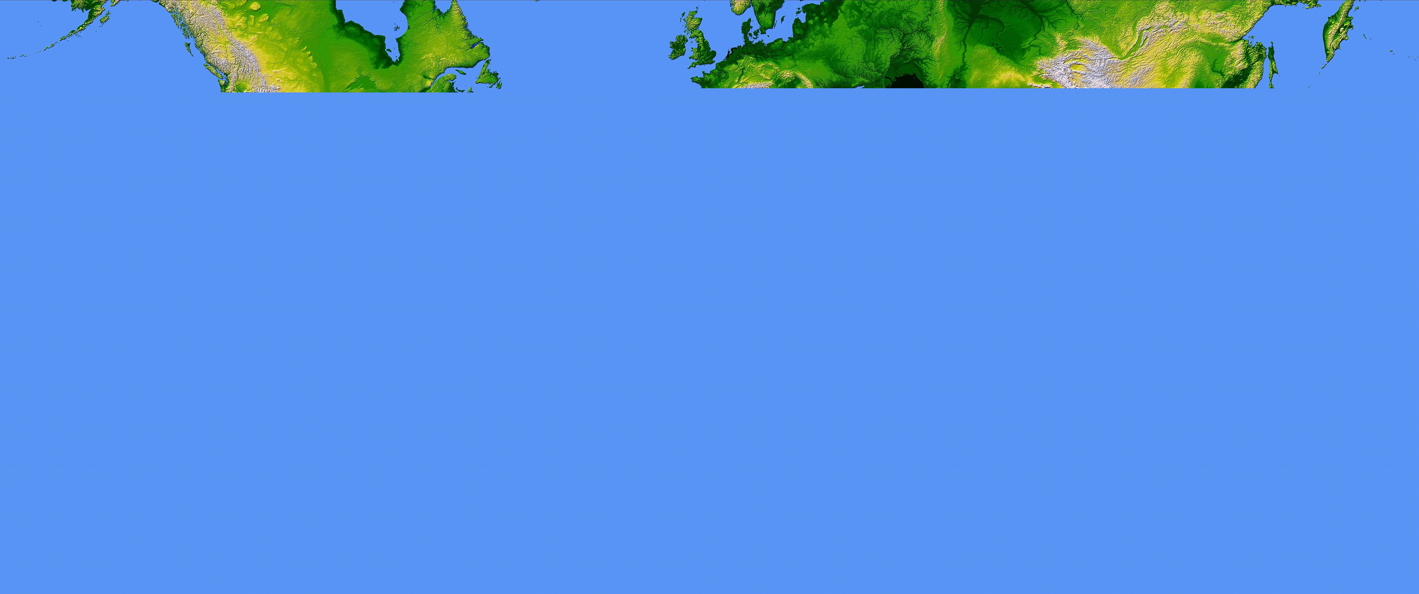 Full color elevation map of the world.