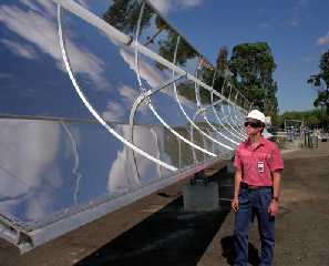 A solar collector trough.  Photo courtesy USA Dept. Environment.