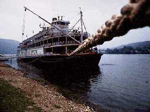 The Delta Queen, at the landing of Wellsburg, Ohio.