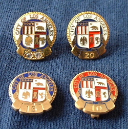 LAPD service pins, 10, 15,20 and 25 years service pins