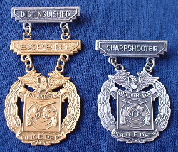LAPD shooting medals, Blackinton made. Expert award is gold filled, Sharpshooter is sterling
