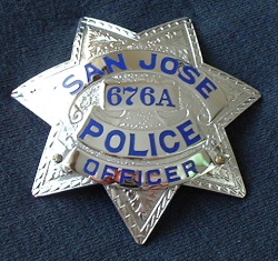 San Jose Police Reserve Officer star, hallmarked "Ed Jones" and with applied rank panel