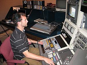 David Byers in the control room at The Howard County Government TV office