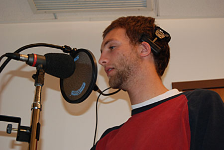 David Byers doing a voice-over at The Howard County Government TV office