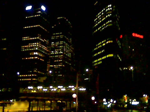 The view of the city from Circular Quay at night