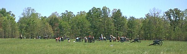 Reinactors preparing for battle.