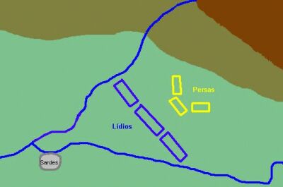 Possivel disposi��o inicial do ex�rcitos na batalha de Sardes em 546 AC.