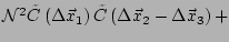 $ \mathcal{N}^2 \tilde{C}\left(\Delta \vec{x}_1\right)
\tilde{C}\left(\Delta \vec{x}_2-\Delta \vec{x}_3\right)+$