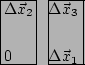 \begin{picture}(50,60)(0,-10)
\put(0,0){\framebox(22,40){}}
\put(30,0){\framebox...
...1$}
\put(2,32){$\Delta \vec{x}_2$}
\put(30,32){$\Delta \vec{x}_3$}
\end{picture}
