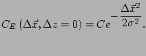 $\displaystyle C_E\left(\Delta \vec{x},\Delta z=0\right)= C e^{\displaystyle -\frac{\Delta\vec{x}^2}{2\sigma^2}}.$