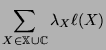 $\displaystyle \sum_{X \in \mathbb{X}\cup
\mathbb{C}}\lambda_X \ell(X)$