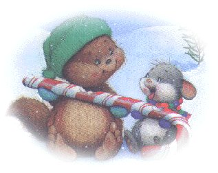 bunny and squirel sharing candy cane