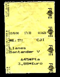 Bilhete do comboio de Llanes para Santander!