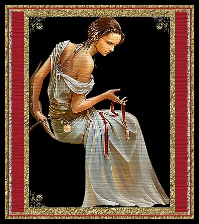 beautiful lady in red and gold gilted frame