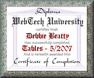 html tables certificate
