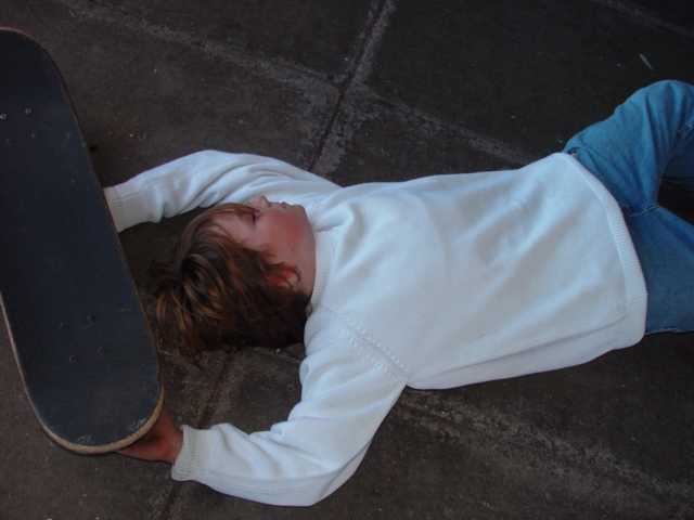 Kenny after wiping out on a step set, walked away with a concussion