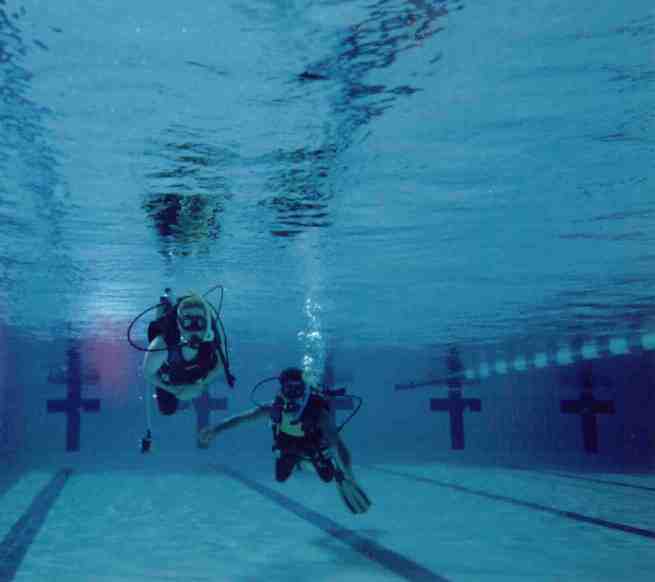 Unable to swim properly in SCUBA to start with, the student divers now glide around the pool with ease