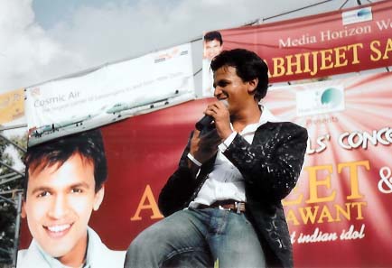 First Indian Idol, Abhijeet Sawant.Perfoming his First Stage programe in Nepal(BICC Groung). Photo By; Deepak 