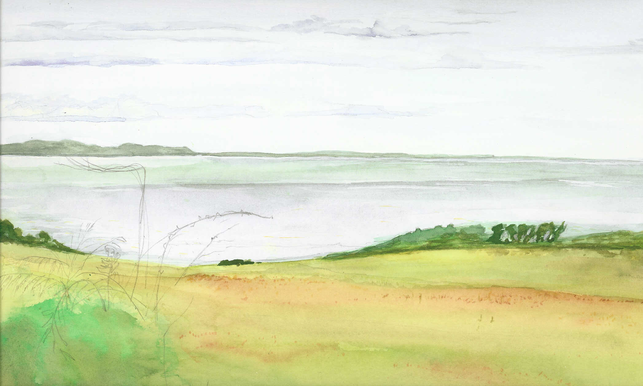 watercolour Oxwich bay South Wales 