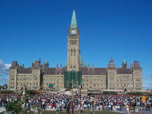 Crowds gathering on Parliament Hill, 11:30 AM