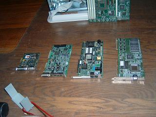 Parallel/serial, sound, modem, video cards. (in that order)