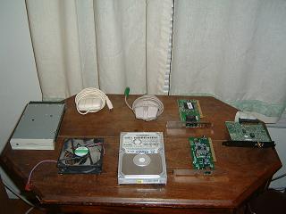 A table of computer parts.