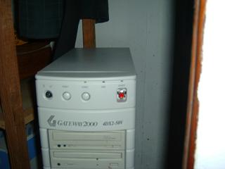 The front of the Gateway 2000 server case with replaced button.