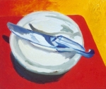 Ontworteld realisme van een bord met mes / Dish with knife