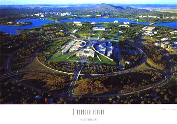 A bird's eye view of the centre of federal government in Canberra, Australia's national capital