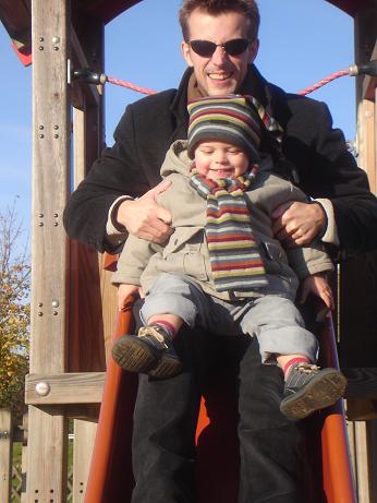 op de glijbaan!
