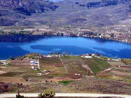 Lake swirls and contrasts of orchards