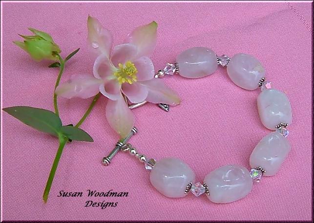 Pink quartz and crystal bracelet