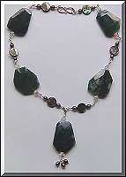 moss agate silver necklace# N01