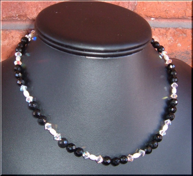 Swarovski crystal and black onyx beads # N22