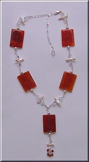 red agate and crystal necklace # N02