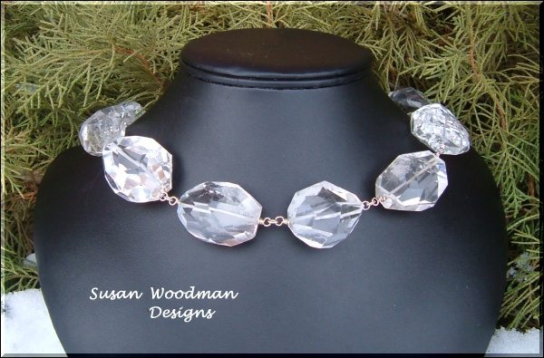 faceted clear quartz nuggets necklace