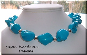 Turquoise nuggets and silver necklace