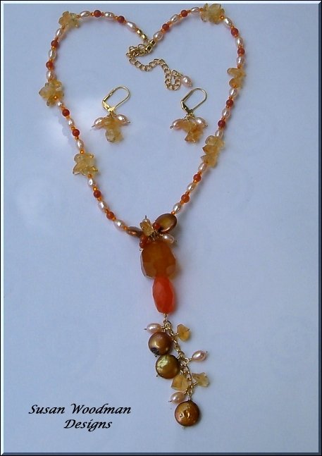 Carnelian and pearl necklace