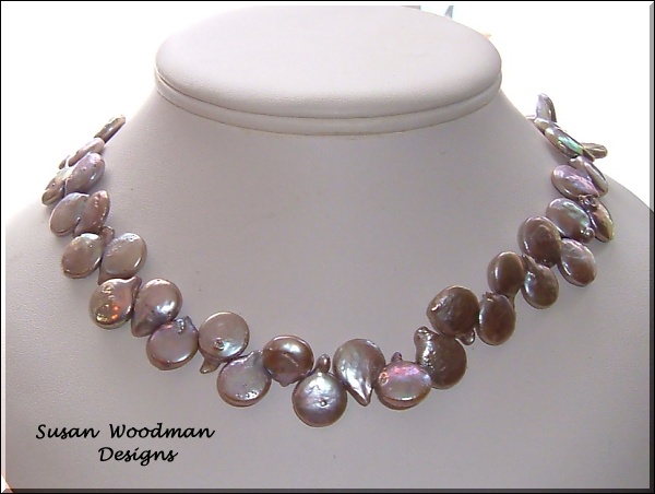 mauve tinted coin pearl necklace