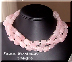 rose quartz three strand necklace