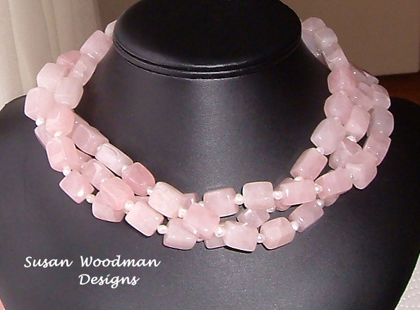 Rose quartz three strand necklace