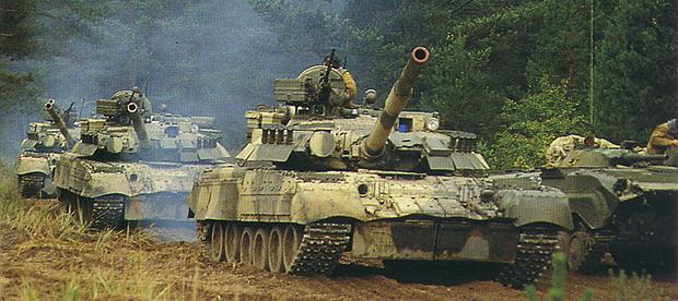 Soviet vehicles seen here, note the old reliable BMP-1 right there with the new T-80.